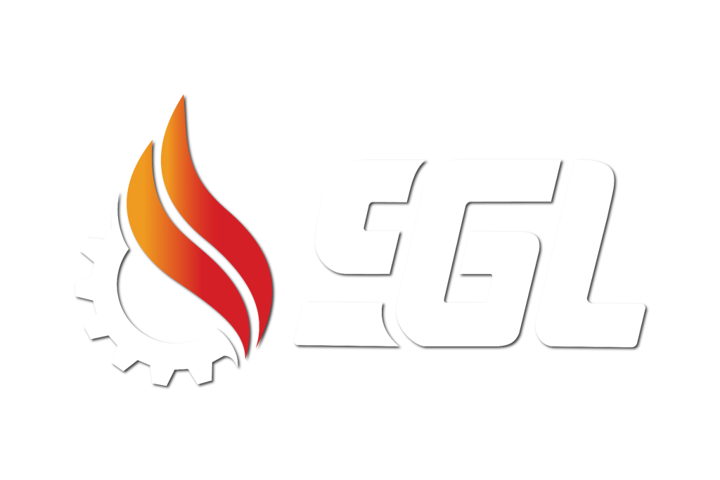 SGL Industrial Supplies and Solutions logo – metallic gear with red and orange flame and bold white text “SGL”